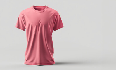 Wall Mural - Pink T-Shirt Displayed Isolated on Light Gray Background with Soft Shadows, Mockup