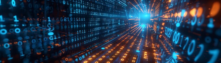 The background of binary codes in technology. The concept of digital binary data and secure data
