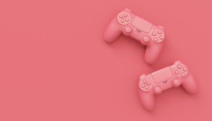 Wall Mural - Video game joysticks or gamepads in plain monochrome pink color background