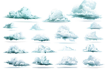 Wall Mural - Collection of small illustrations various types of clouds isolated on white background