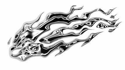 Wall Mural - Neo tribal icon in chrome metal. Flame in liquid mercury. Illustration of abstract cyber sigil metallic melted modern burn shape.