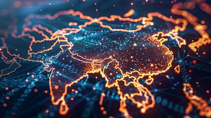 Wall Mural - China's digital map, global connectivity, cyber technology, communications, data transfer, and business exchange