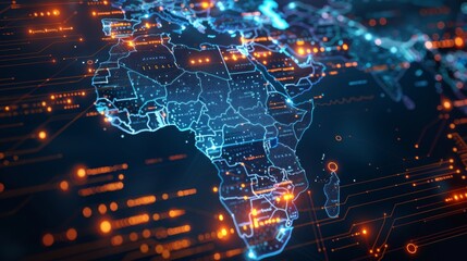 Wall Mural - A digital map of Africa, concepts of global networking and connectivity, cyber technology for data transfer, information exchange, and telecommunications