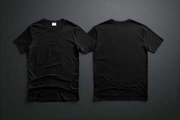 Wall Mural - Blank Black T-Shirt Mockup, Isolated Background, Front and Back View. Empty Black T Shirt for Mockup.