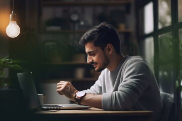 Poster - home office: man working on a laptop