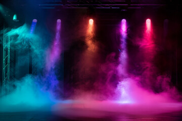 Wall Mural - Stage light with colored spotlights and smoke Concert and theatre dark scene 