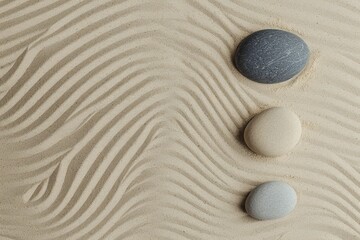 three rocks sitting on top of a sandy beach