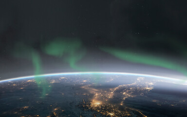 3d illustration of solar geomagnetic storm and northern lights. aurora borealis art in 5k - realisti