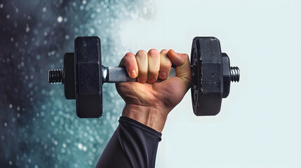 Wall Mural - A mans hand holding a heavy dumbbell gym weight. trendy collage design style AI