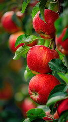 Wall Mural - red apple hanging on tree