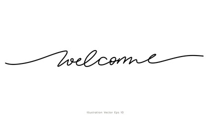 Welcome handwritten ink lettering, line art style  ,Hand drawn design elements , Flat Modern design, isolated on white background, illustration vector EPS 10
