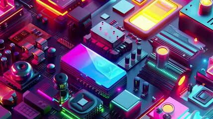 Cybernetic processor in vivid colors, 4K animated video looping
