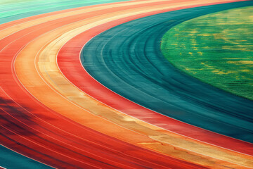 Sticker - Aerial View of Curved Colorful Racing Track, Abstract Design and Movement