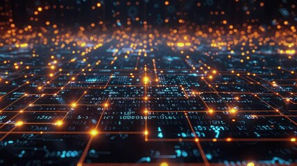 Glowing lines of code on dark backdrop, 4K animated video looping