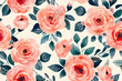 © john - allover multi motif flowers ornament seamless pattern with watercolor flowers pink roses repeat floral texture vintage background hand drawing perfectly for wrapping paper wallpaper fabric print AI