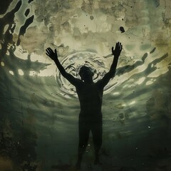 Canvas Print - A drowning person reaching above the surface