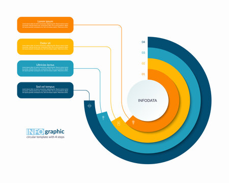 Infographic semi circle layered concentric template with 4 steps, options. Process chart, cycle diagram, vector banner for presentation, report, brochure, web, data visualization.