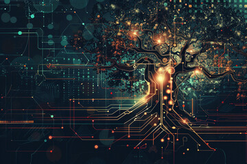 Wall Mural - Tech tree, abstract data technology and data science illustration 