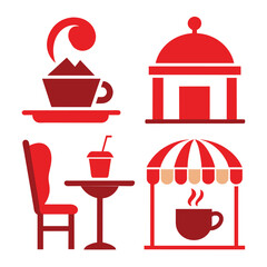 Sticker - Terrace café different style icon set vector