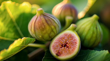Wall Mural - fresh sliced figs on natural background 
