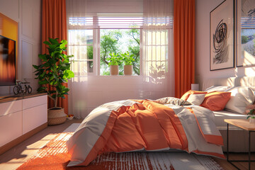 Wall Mural - The interior of a bright bedroom Generative by AI 