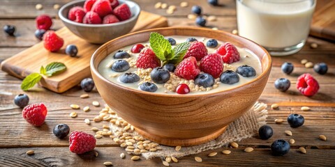 Wall Mural - Healthy breakfast bowl with berries and yogurt.