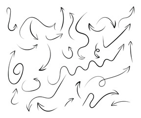Fototapete - Set of black hand drawing arrows doodle. Hand drawn arrow mark icons vectors