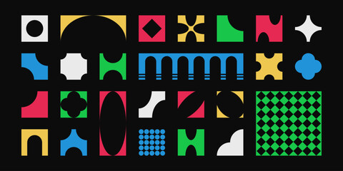 Wall Mural - abstract colorful retro shapes, basic brutal forms and figures in y2k aesthetics, vintage stickers, 