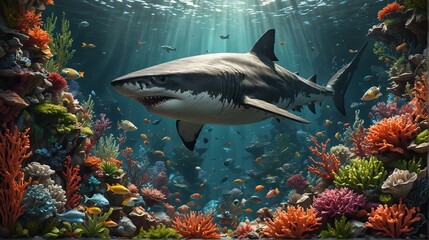 Wall Mural - Shark at the bottom of the sea