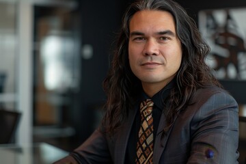 Canvas Print - Thoughtful businessman with long dark hair