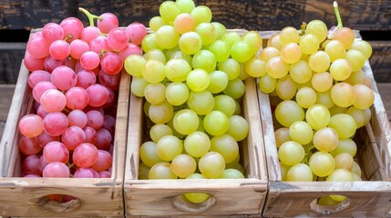 Wall Mural - Vibrant grapes in wooden crates  cozy warehouse setting for rustic food advertisement