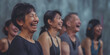 © sam - Fitness, laughing and friends at the gym for training, Asian seniors pilates class for active retirement lifestyle. exercise in a group for a workout, cardio or yoga in a studio