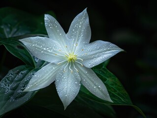 Poster - Delicate white flower with water droplets