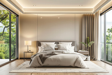 Wall Mural - Tranquil and Modern Bedroom Interior with Natural Light 