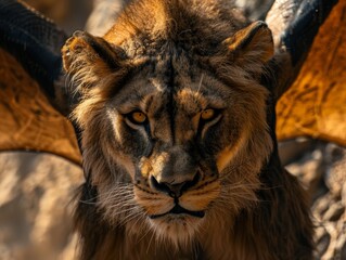 Canvas Print - Powerful lion with intense gaze