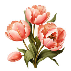 Wall Mural - Elegant Blooming Tulip Isolated on Transparent Background, PNG, Cut Out.