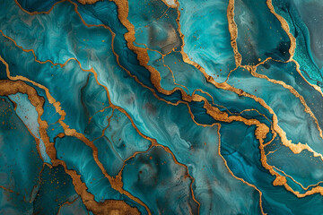 Wall Mural - Turquoise and Gold Abstract Art Forming Intriguing Patterns 