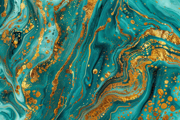 Wall Mural - Turquoise and Gold Abstract Art Forming Intriguing Patterns 