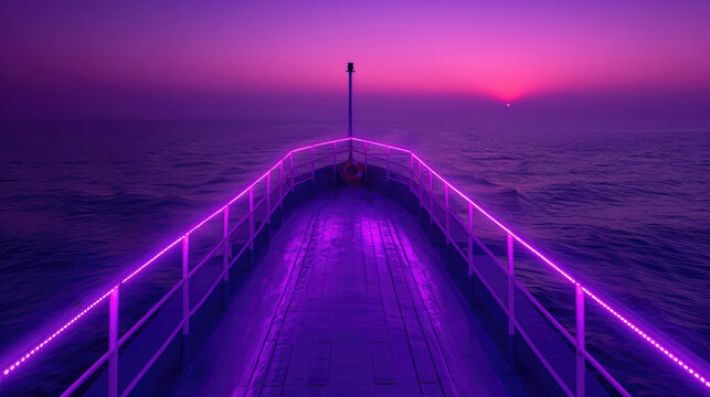 Neon lighting on a yacht for a sunset party