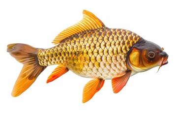 Bright gold fish with orange fins on a clean white background. Perfect for aquatic themes