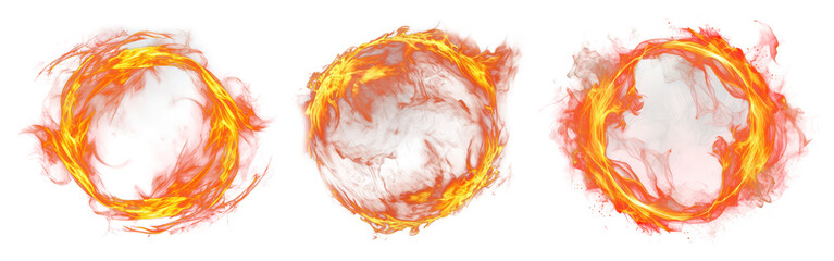 Wall Mural - Circle fire effect png element set on transparent background