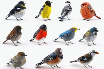 Poster - Various colored birds on a white background. Suitable for various projects