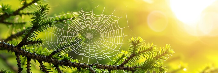 Detailed macro photography of intricate spiderwebs on vibrant plants and within the lush grass