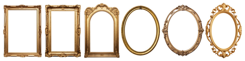 vintage gold frame png element set on transparent background
