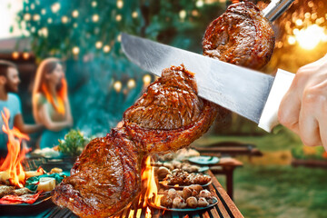 Sticker - Steak rotisserie at the steakhouse, sliced picanha, Picanha