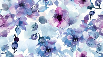 Seamless watercolor floral pattern. Snowy digital print.