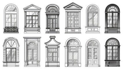 Sticker - A collection of windows with different styles and designs. Suitable for architectural and interior design concepts