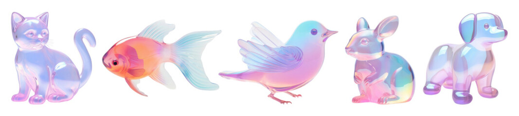 Wall Mural - 3d holographic pet png element set on transparent background