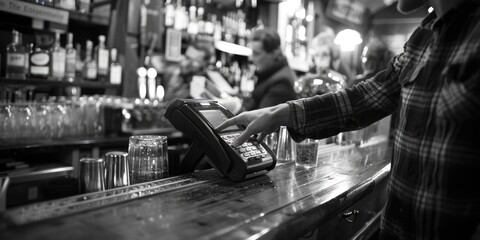 Wall Mural - A man standing at a bar making a drink. Suitable for beverage concepts