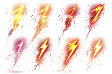 Wall Mural - A set of lightning bolts on a white background. Perfect for science or weather related designs